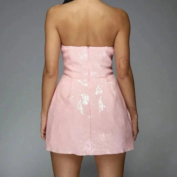 Pink Party Women's Sequin Bow Detail Cut Out Fit And Flare Mini Dress - Picture 2 of 7